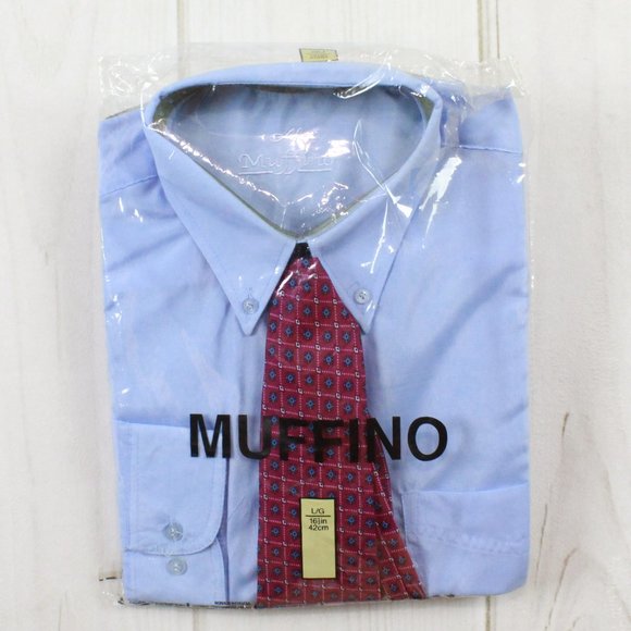 Muffino Other - NWT! Muffino Blue Long Sleeve Collared Dress Shirt and Tie Set Size L